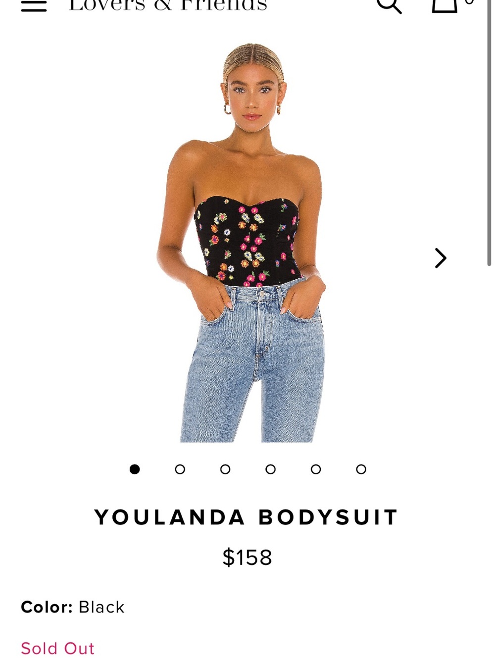 Lovers + Friends Black Strapless Floral Embroidered Bodysuit